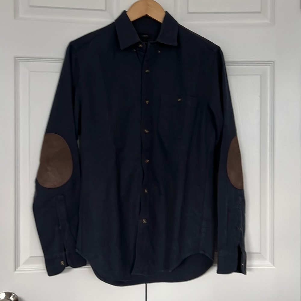J crew wool blend flannel shirt with elbow patches